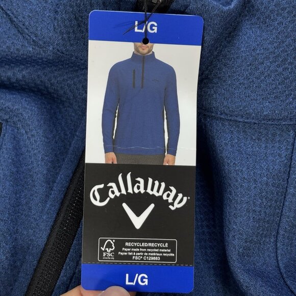 Callaway Pullover Mens L 1/4 Zip Fleece Lined Golf Blue Pocket Casual Mock Neck - Picture 10 of 16